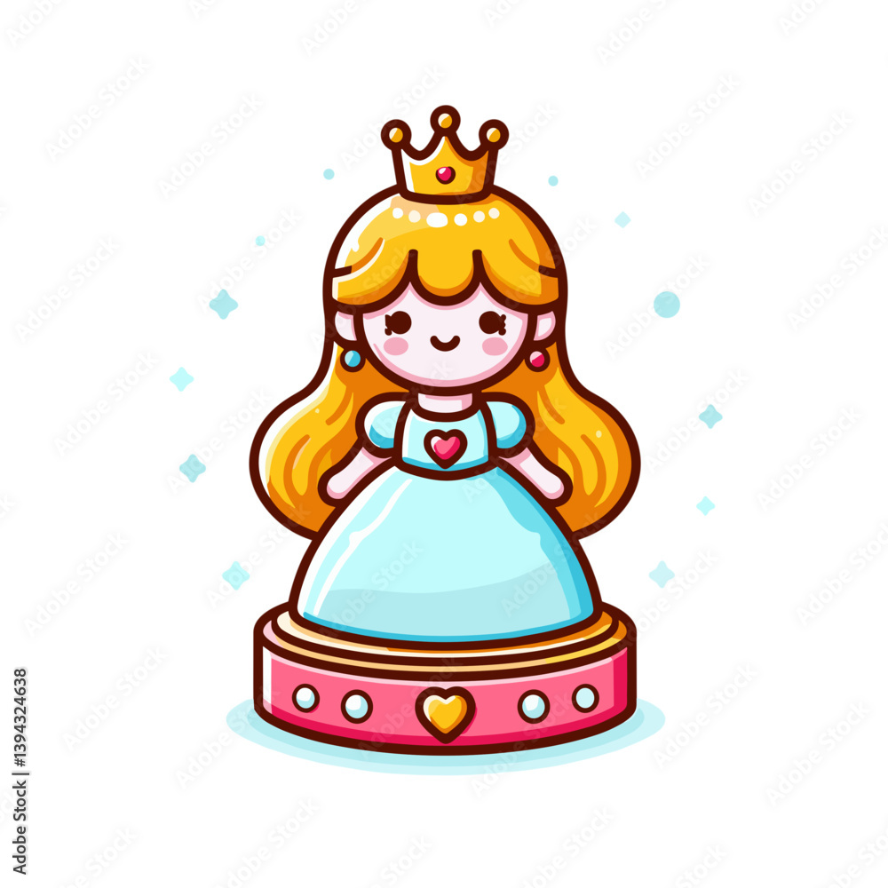 Cartoon princess character with crown and blue dress. Perfect for children's fairy tale content, princess-themed party products, girls' toy marketing, or animated character designs. Cartoon princess character with crown and blue dress. Perfect for children's fairy tale content, princess-themed party products, girls' toy marketing, or animated character designs.