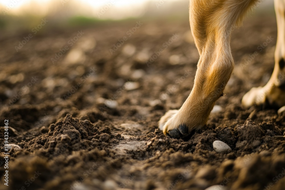 Dog paws on dirt path