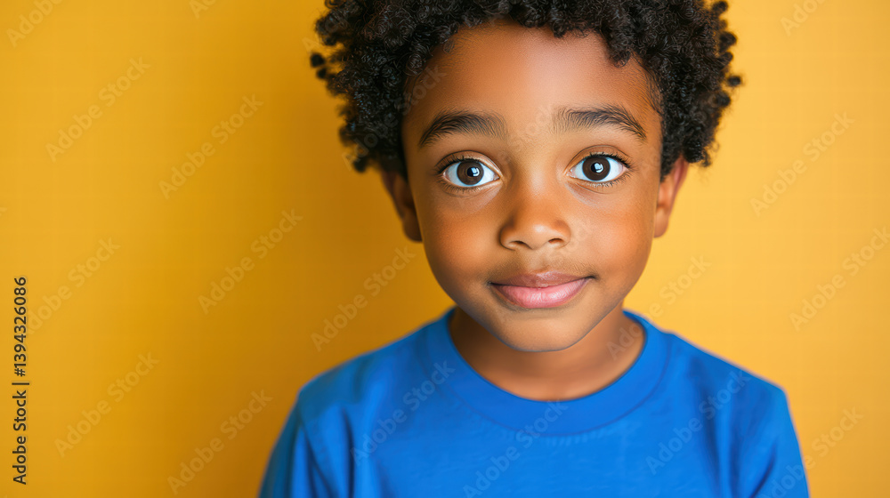 A Child's Innocent Gaze: A charming child, his curly hair framing a sweet face with innocent eyes, poses in front of a vibrant orange backdrop. Expressing simple joy and natural confidence. A Child's Innocent Gaze: A charming child, his curly hair framing a sweet face with innocent eyes, poses in front of a vibrant orange backdrop. Expressing simple joy and natural confidence.