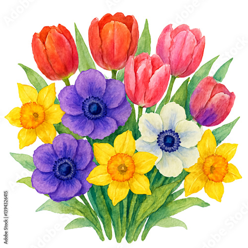 Wallpaper Mural Vibrant Spring Bouquet of Tulips, Anemones, and Daffodils Torontodigital.ca