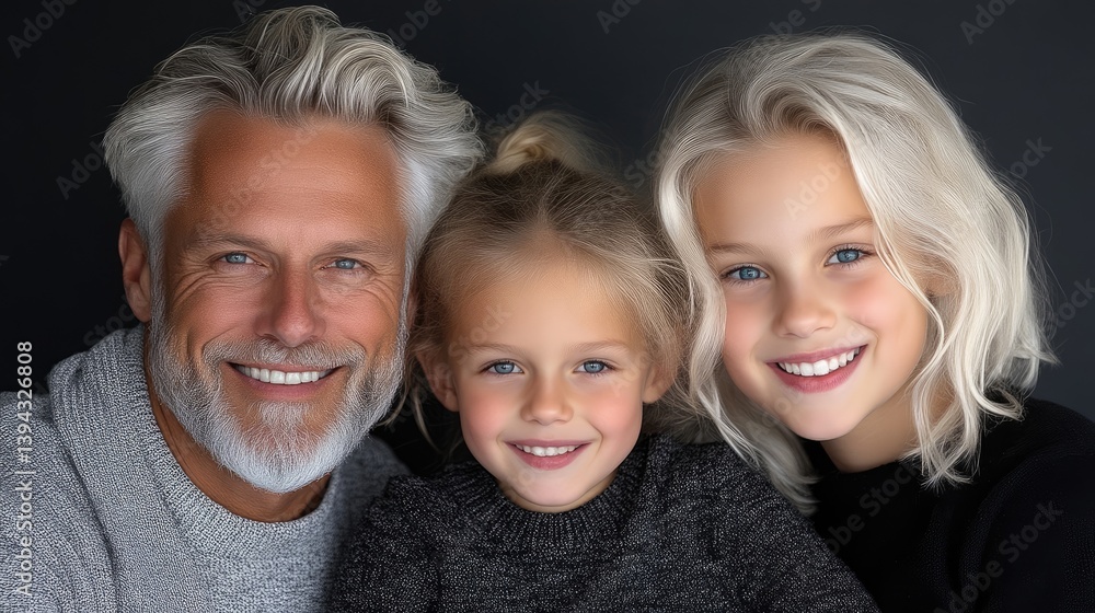 Portrait of a man and two young girls smiling Portrait of a man and two young girls smiling