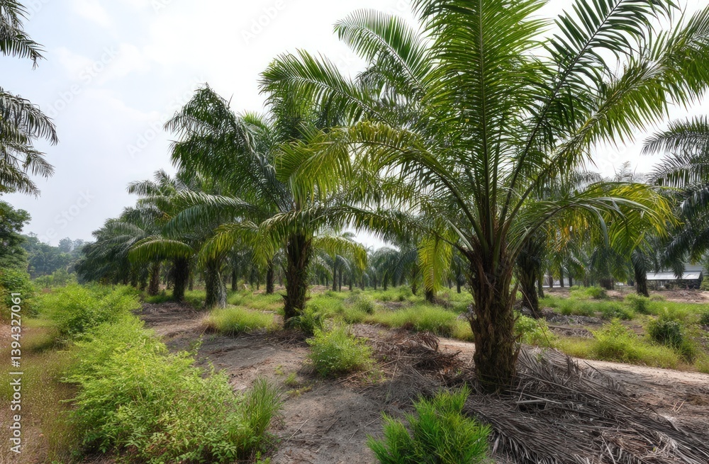 Palm oil plantation under cloudy sky Palm oil plantation under cloudy sky