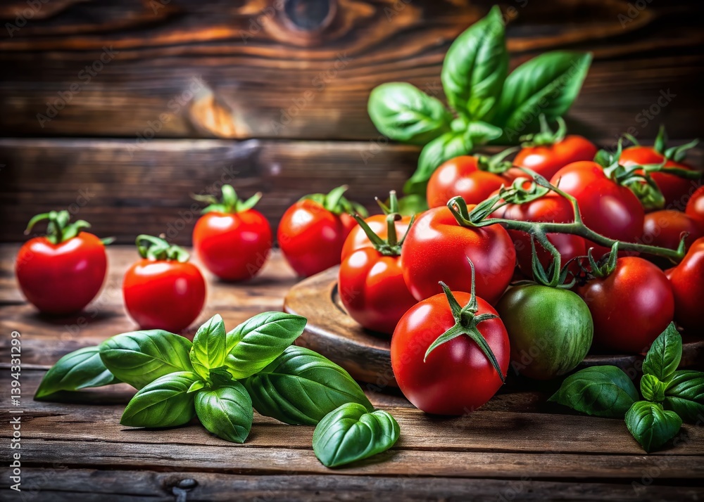 Captivating Burst of Freshness Long Exposure Photography Celebrates Vibrant Red Tomatoes and Fresh Basil Captivating Burst of Freshness Long Exposure Photography Celebrates Vibrant Red Tomatoes and Fresh Basil