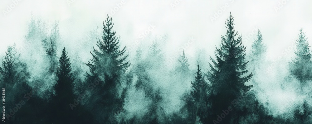 Obraz premium A serene forest scene with misty trees, evoking a sense of calm and peace in nature's embrace.
