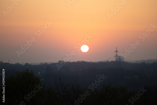 Sunrise over the city of Bochum, Germany