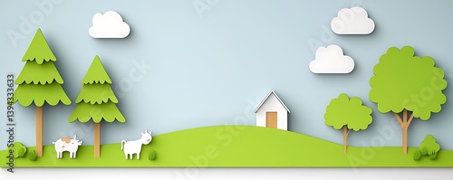 Obraz na płótnie Whimsical paper crafted scene featuring trees animals and house w salonie