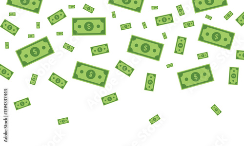 Dolar icon. Money failing dolars icons. Green bill dolar money. Vector on white background.