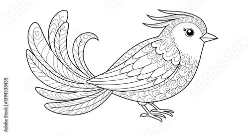 Bright Firebird Illustration Featuring Radiant Expression And Magnificent Curved Tail Feathers Mythical Flaming Bird