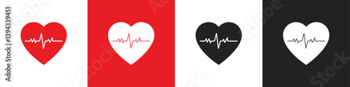 Red heart with white pulse line on white background. Heart pulse, heartbeat lone, cardiogram. Healthy lifestyle, cardiac assistance, pulse beat measure, medical healthcare concept. 3d vector icon. 
