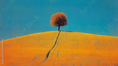 Obraz na płótnie tree and blue sky and wheat field in summer w salonie
