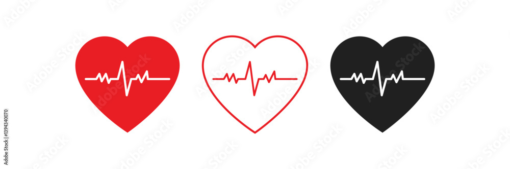 Red heart with white pulse line on white background. Heart pulse, heartbeat lone, cardiogram. Healthy lifestyle, cardiac assistance, pulse beat measure, medical healthcare concept. 3d vector icon. Red heart with white pulse line on white background. Heart pulse, heartbeat lone, cardiogram. Healthy lifestyle, cardiac assistance, pulse beat measure, medical healthcare concept. 3d vector icon.