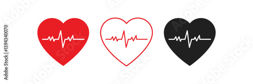 Red heart with white pulse line on white background. Heart pulse, heartbeat lone, cardiogram. Healthy lifestyle, cardiac assistance, pulse beat measure, medical healthcare concept. 3d vector icon. 