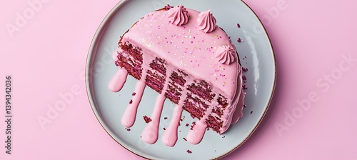 Obraz na płótnie A colorful slice of cake with pink frosting and decorations w salonie