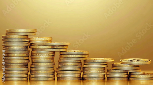 Obraz na płótnie Bitcoin gold coin among blue stacks of coins. Cryptocurrency concept w salonie