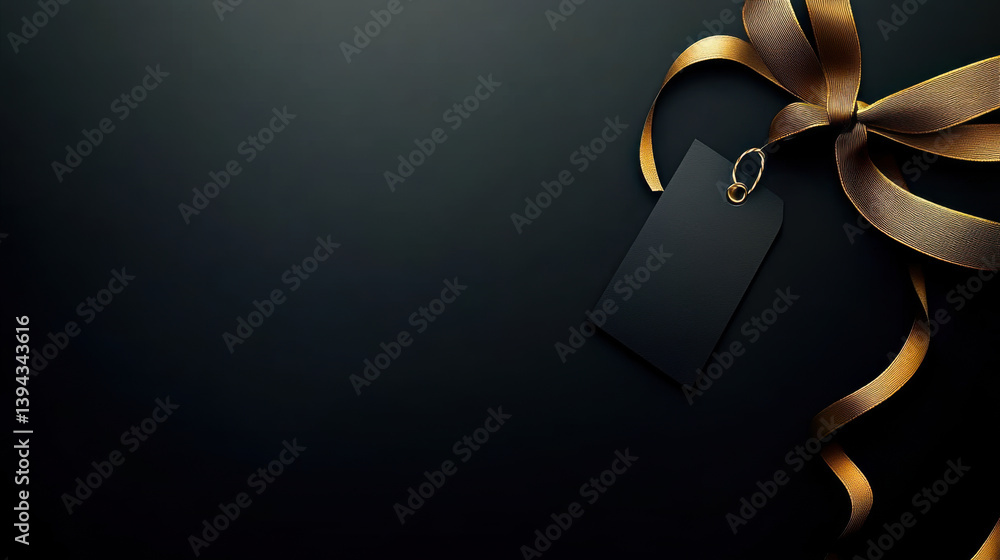 Decorative horizontal black ribbon with bow and sale tag for black friday sale design