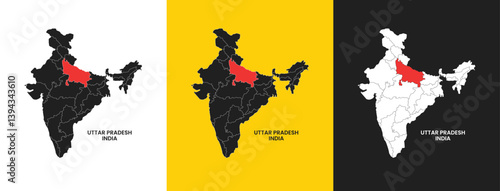 Map of Uttar pradesh , Map of Uttar pradesh with India, Map of Uttar pradesh state of India Vector Illustration, map of Uttar pradesh with solid color, India.