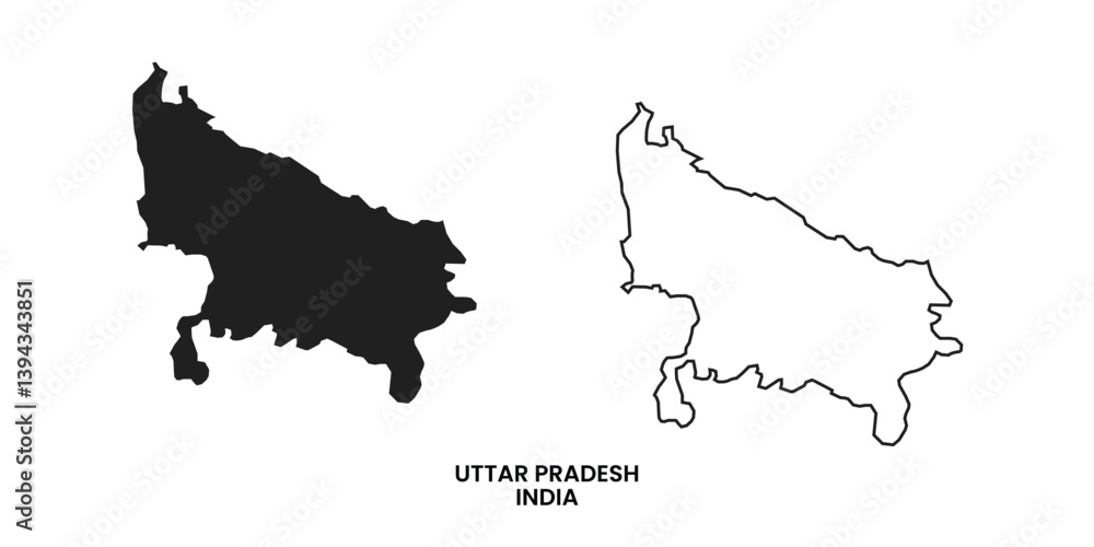 Obraz premium Map of Uttar pradesh , Map of Uttar pradesh with India, Map of Uttar pradesh state of India Vector Illustration, map of Uttar pradesh with solid color, India.