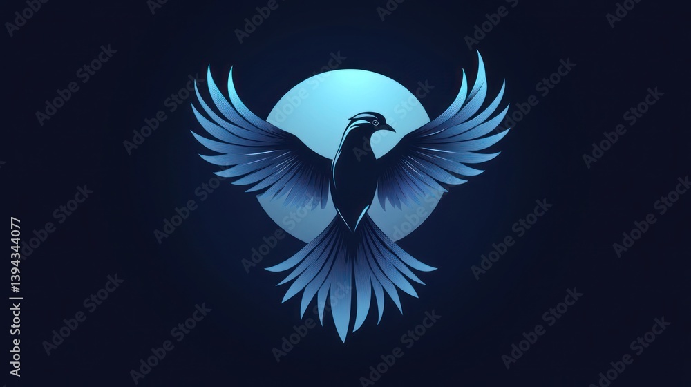 Fototapeta premium Stylized bird in flight, moon background, graphic design, possible use in branding, logo, or poster