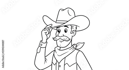 Polite Cowboy Tipping His Hat With Friendly Smile Western Greeting Gesture Simple Coloring Page Outline For Kids Joy