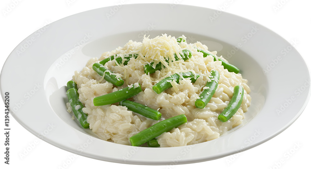Creamy risotto with green vegetables fresh ingredients and elegant presentation Creamy risotto with green vegetables fresh ingredients and elegant presentation