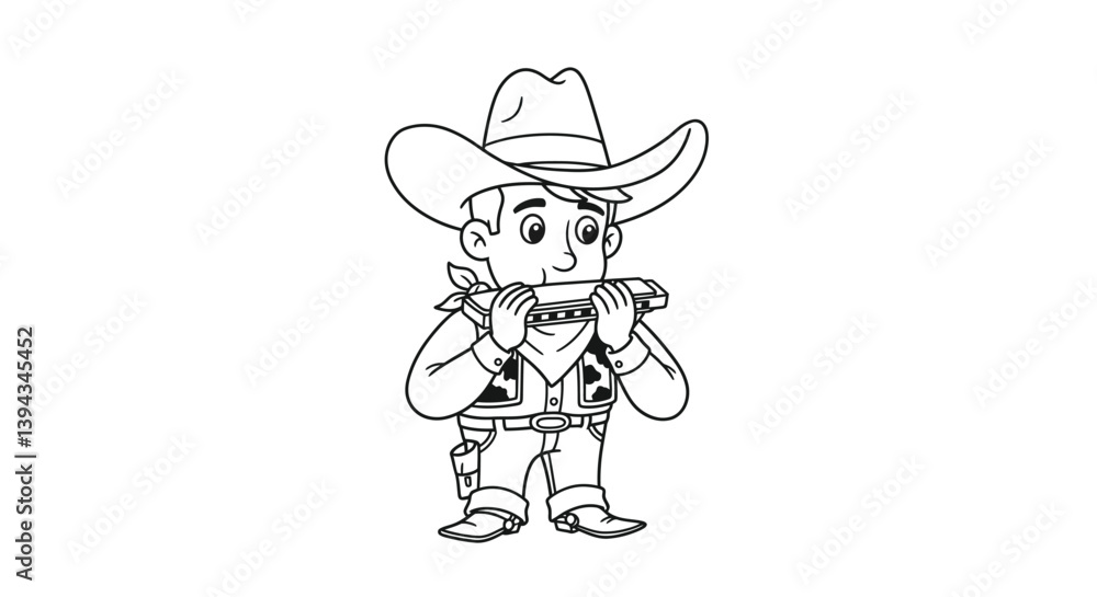 Musical Cowboy Stock Coloring Page Line Art Character Playing Basic Harmonica Western Folk Song Illustration Scene Joy Musical Cowboy Stock Coloring Page Line Art Character Playing Basic Harmonica Western Folk Song Illustration Scene Joy