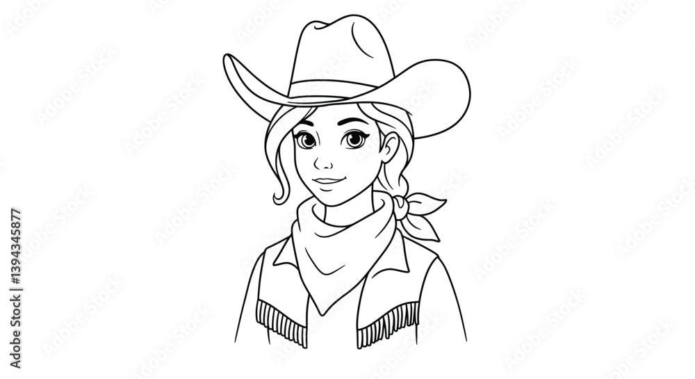 Casual Cowgirl Stock Coloring Page Line Art Highlighting Basic Bandana Neck Scarf Western Fashion Detail Drawing Look Casual Cowgirl Stock Coloring Page Line Art Highlighting Basic Bandana Neck Scarf Western Fashion Detail Drawing Look