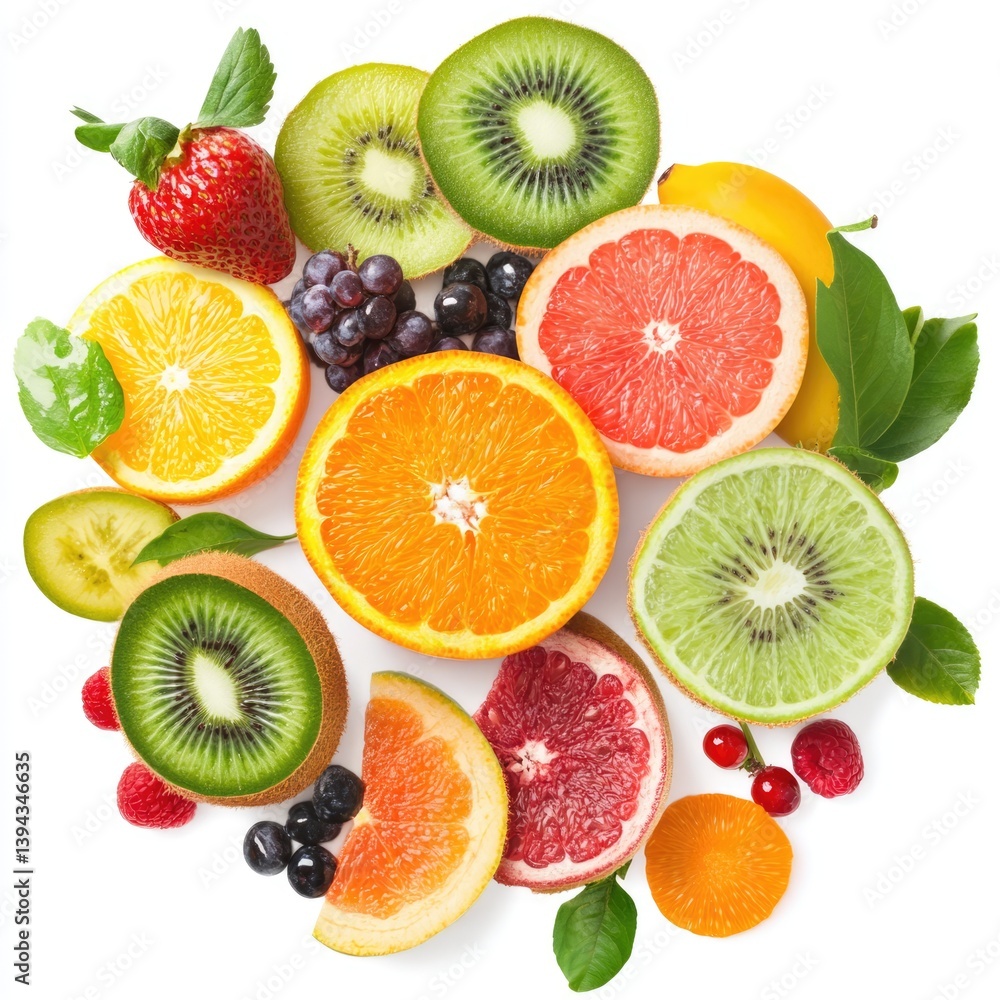 Vibrant fruit assortment display kitchen table hyperrealistic image bright environment close-up view freshness concept Vibrant fruit assortment display kitchen table hyperrealistic image bright environment close-up view freshness concept