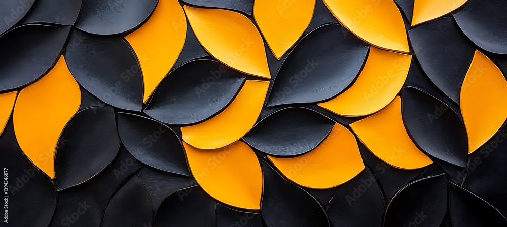 A decorative wall composed of repeating black and orange shapes