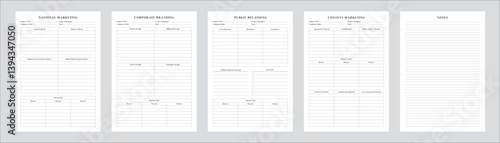 Marketing Planning Page Planner Sheets for Efficiently Organizing, Tracking and Managing Marketing Activities Campaigns Strategies Goals & Performance Across Multiple Channels & Platforms 5 Pages set