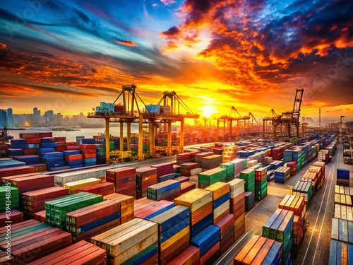 Wallpaper Mural Golden Hour Glow Over a Bustling Port Stunning Sunset Capturing Cargo Containers and Vibrant Skies Torontodigital.ca