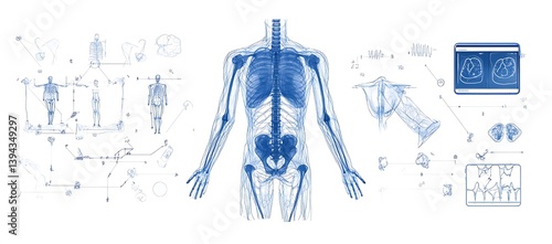 Obraz na płótnie Detailed blue illustration demonstrating the anatomy of the human body w salonie