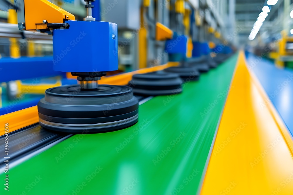 Automated assembly line of machinery parts in a modern factory