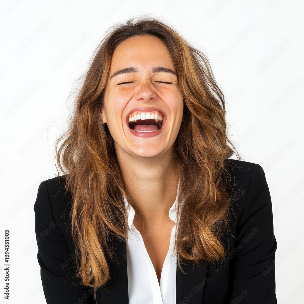Professional woman laughing at a fun standardscale in a bright office environment capturing joy and positivity Professional woman laughing at a fun standardscale in a bright office environment capturing joy and positivity