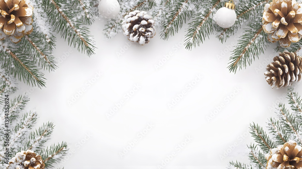 Snowy Winter Holiday Frame Pine Cones Ornaments Snowy Winter Holiday Frame Pine Cones Ornaments