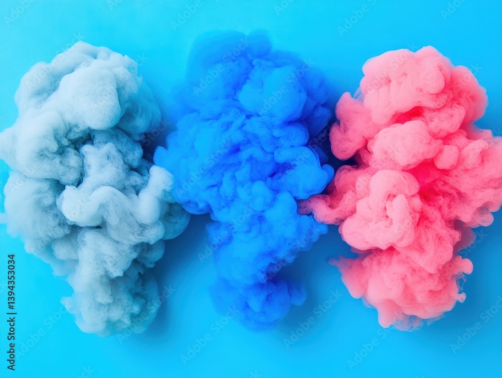 Pastel Cloud Formations in Pink Blue and Light Blue Floating Against a Bright Blue Background Showcasing Softness Lightness and Sweetness in a Modern Artistic Style Pastel Cloud Formations in Pink Blue and Light Blue Floating Against a Bright Blue Background Showcasing Softness Lightness and Sweetness in a Modern Artistic Style