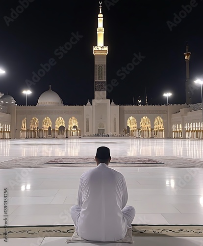 Obraz na płótnie A person is facing a mosque at night for prayer w salonie
