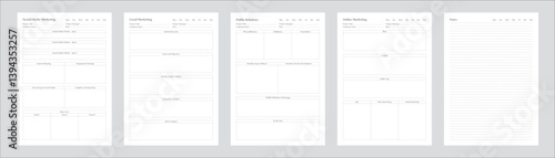 Marketing Planning Page Planner Sheets for Efficiently Organizing, Tracking and Managing Marketing Activities Campaigns Strategies Goals & Performance Across Multiple Channels & Platforms 5 Pages set