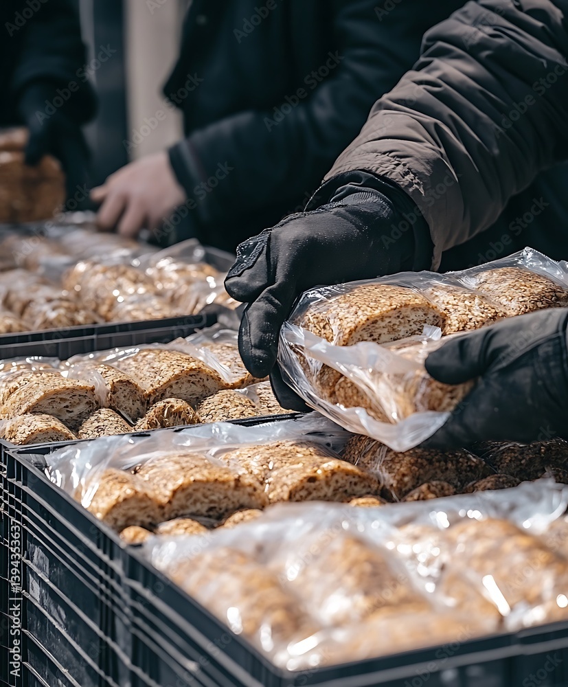 Someone holding a loaf of bread in a clear plastic bag