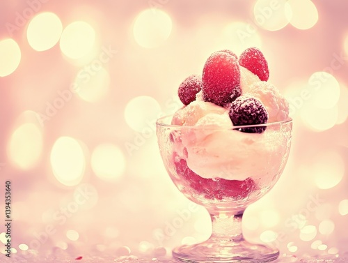 Wallpaper Mural Raspberry Dessert Delight in Glass Bowl with Creamy Frosting and Bokeh Lights on Pink Background Featuring Festive Holiday Table Decoration in a Still Life Presentation Torontodigital.ca