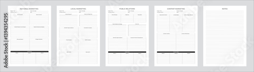 Marketing Planning Page Planner Sheets for Efficiently Organizing, Tracking and Managing Marketing Activities Campaigns Strategies Goals & Performance Across Multiple Channels & Platforms 5 Pages set