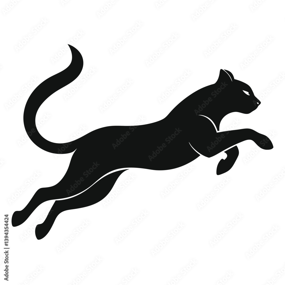 Silhouette of Leaping Black Panther Feline Predator in MidAir Wildlife Silhouette of Leaping Black Panther Feline Predator in MidAir Wildlife