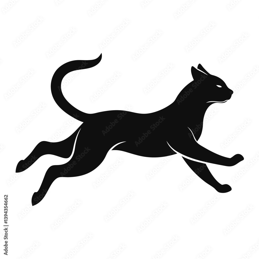 Minimalist Black Panther Silhouette Running Isolated on White, Feline, Predator, Wildlife Minimalist Black Panther Silhouette Running Isolated on White, Feline, Predator, Wildlife