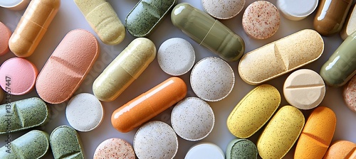 Obraz na płótnie A collection of assorted colorful pills and medication capsules w salonie
