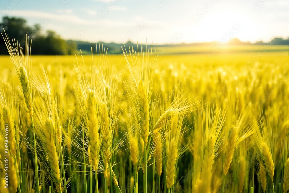 Fototapeta premium Golden wheat field under sunlight.
