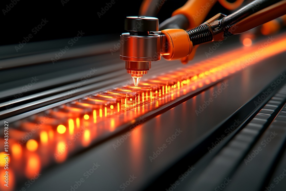 Automated laser cutting process on a metallic material with a robotic arm