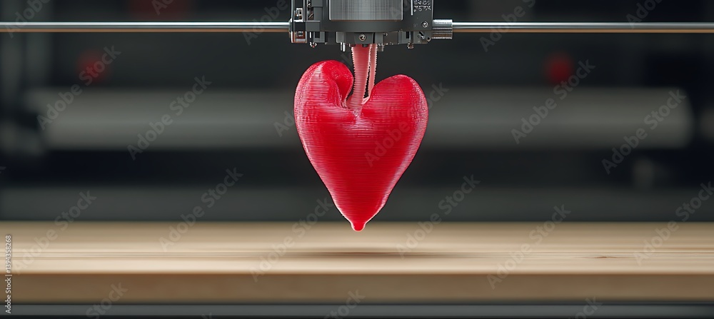 A three dimensional printer creating a vivid red heart shape