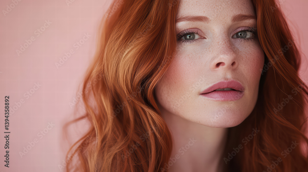 custom made wallpaper toronto digitalCrimson Beauty: A stunning portrait of a woman with flowing red hair and captivating gaze, bathed in soft, natural light against a delicate backdrop, showcasing grace and elegance.