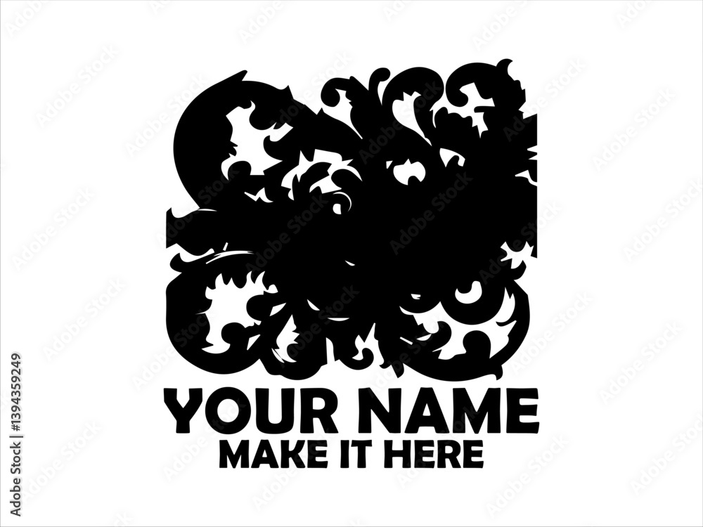 Fototapeta premium Intricate baroque floral pattern silhouette and batik logo vector design