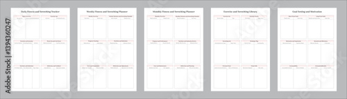 Fitness Planning Sheets for Daily, Weekly, Monthly Workout Routines, Goal Tracking, Progress Monitoring, Exercise Log, Nutrition Plans, and Healthy Lifestyle Easy Printable Templates Set of 5 Pages