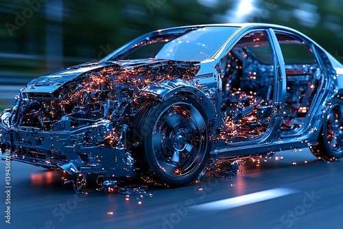 Obraz na płótnie A futuristic vehicle demonstrating mechanical breakdown with electrical sparks w salonie